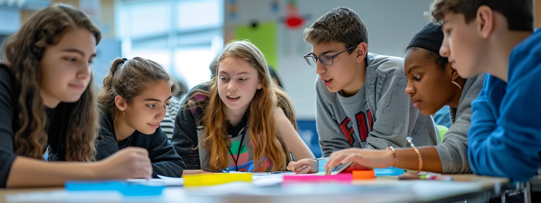 students participating in leadership activities at a middle school honor society event, working together to plan and execute tasks.