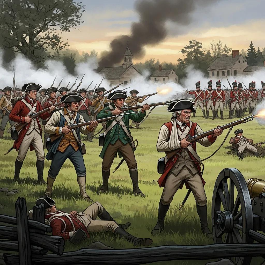 Discover the American Revolution: Causes, Key Events, and Lasting Impact 2 Colonial militias confronting British troops during the Battles of Lexington and Concord