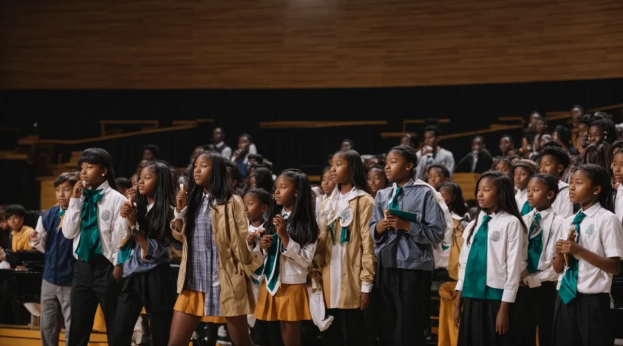 How Joining Middle School Honor Society Enhances Student Leadership Skills? 1 a group of middle school students stands on a stage, receiving accolades for their achievements in the honor society.